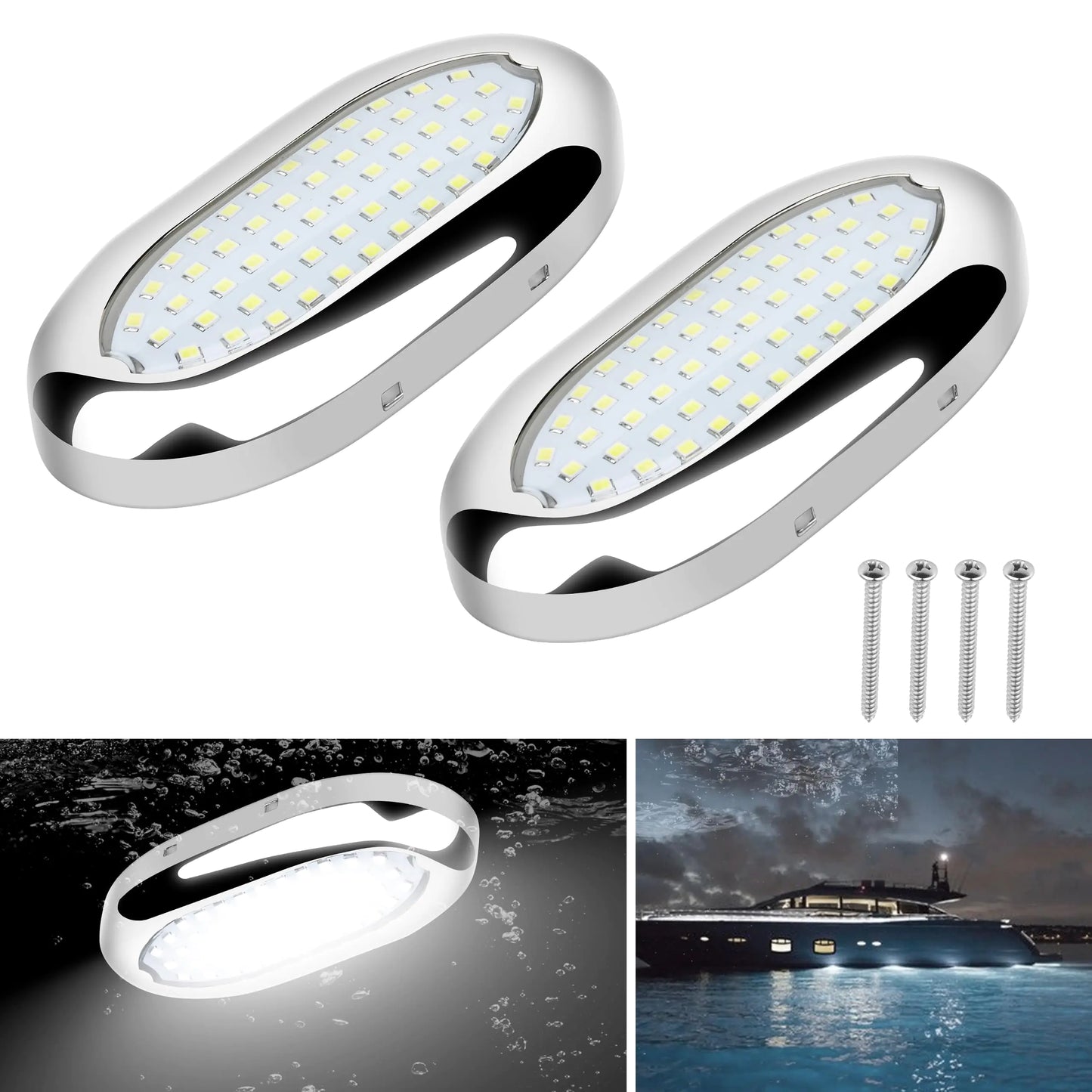 RVZONE 4.6in 54LED Underwater Lights for Boat IP68 Waterproof Marine Led Lights for Boats 1800LM 316 Stainless Steel Boat Led Lights for Transom Pool Courtesy Deck Interior Lights